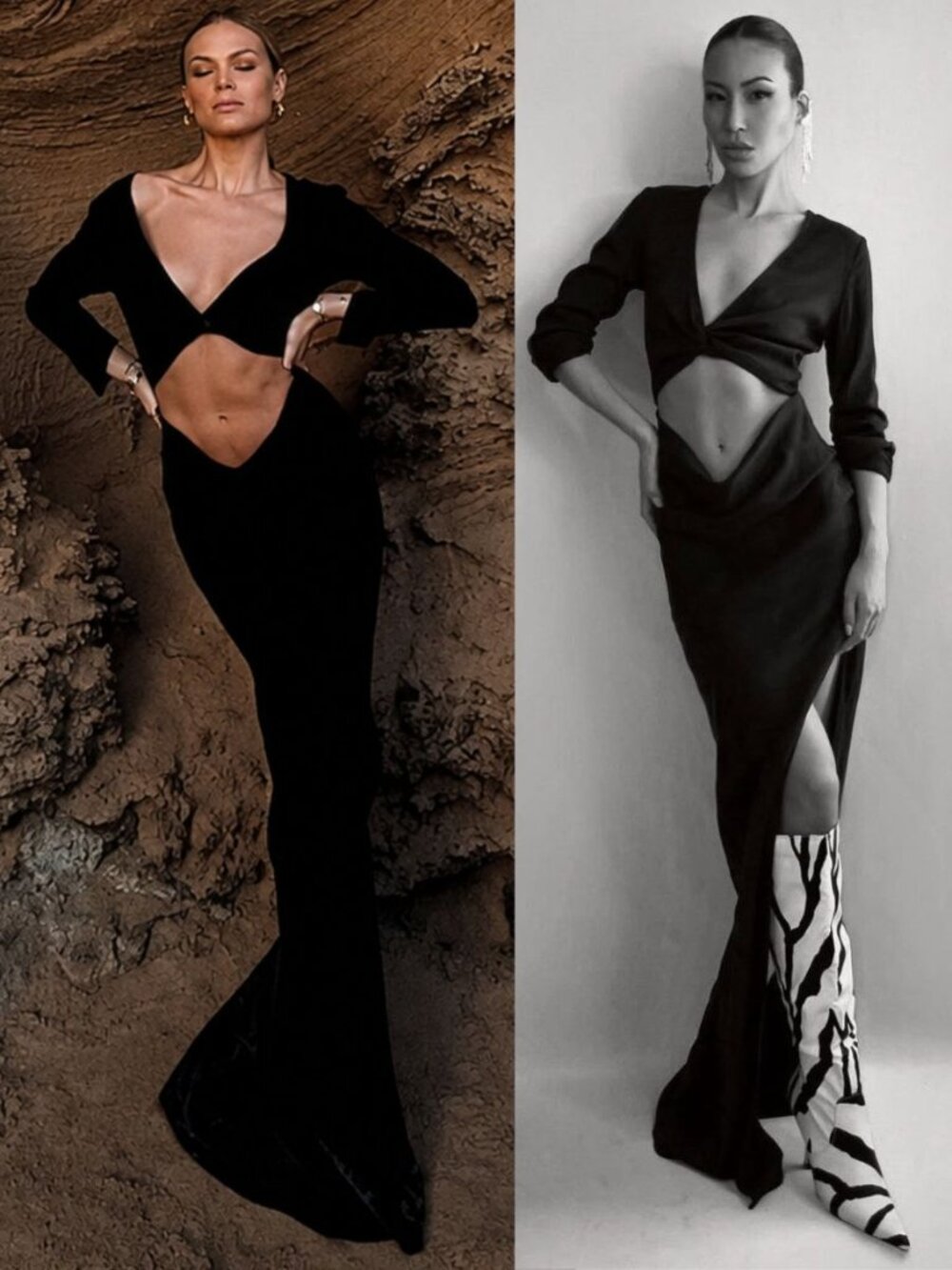 Rat & Boa Costella Dress Black Cut Out Plunge V Neck Side Slit Maxi NWT Size XS